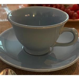 Lu-Ray Pastels TS & T Blue Cup and Saucer Set Retro Farmhouse Kitchen Dinnerware